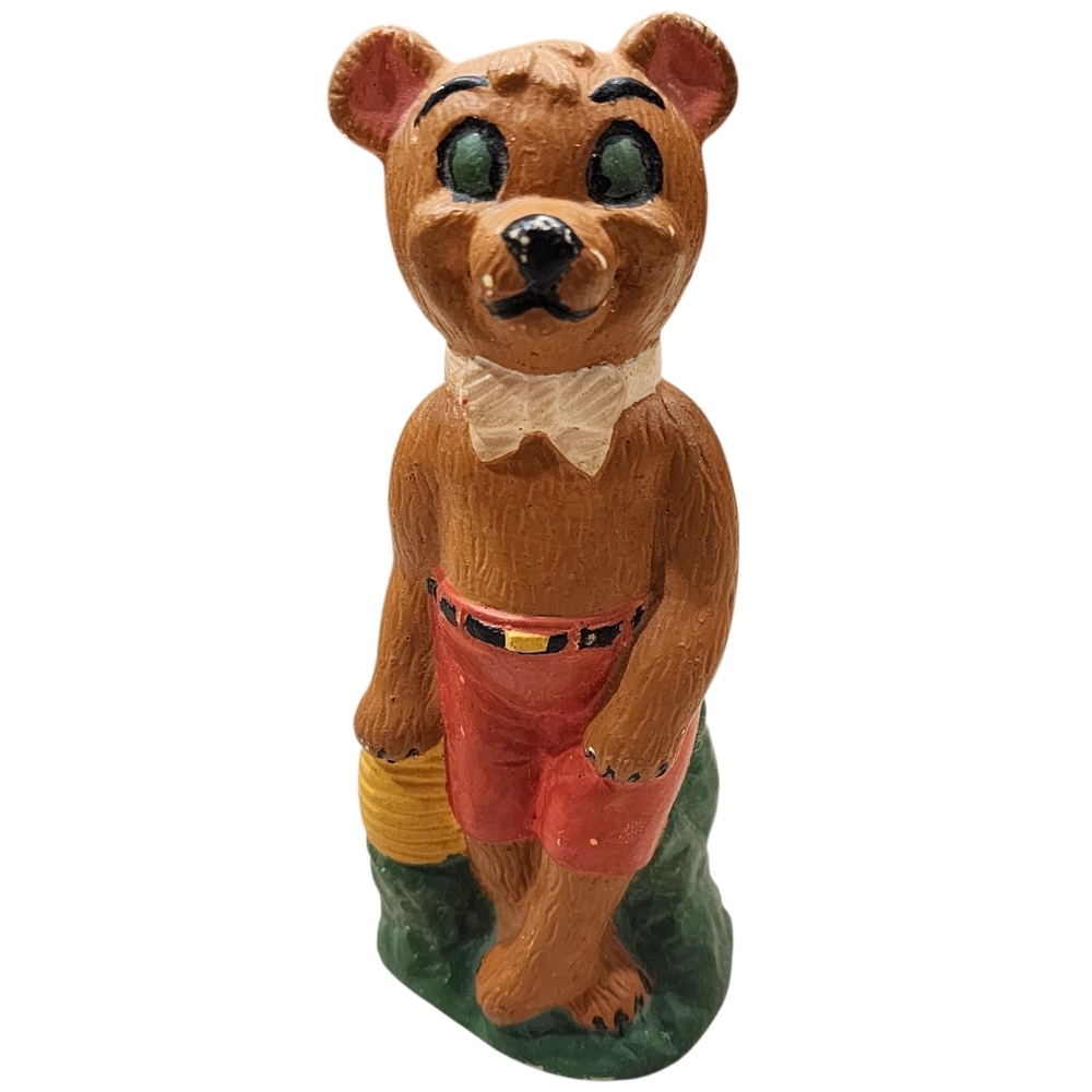 Vintage 1974 Avalon Industries Rubber Fancy Bear Toy Painted Details Beehive